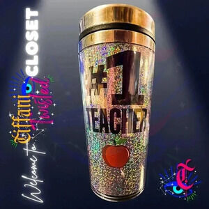 Glittery "#1 Teacher" Travel Mug with Stainless Steel Lid